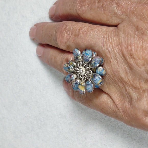 Rainbow Calcite/Sterling Silver Dangling Charms Ring - Picture 8 of 8